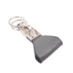 جاکلیدی چرمی مدل 2 حلقه رنگ طوسی با چرم پهن با پس زمینه سفید