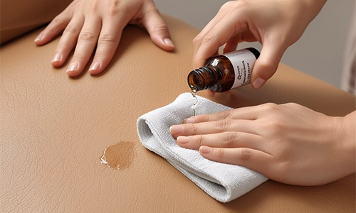 پاک کردن لکه عطر از روی چرم با استفاده از محلول لکه‌بر مخصوص چرم