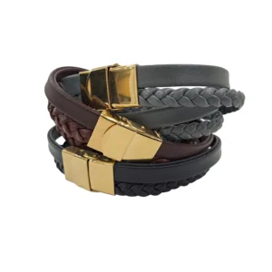 کالکشن رنگ دستبند چرم 2 دور با گیس طبیعی روی پس زمینه سفید