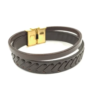 دستبند چرمی دو بند با بافت زیگزاگ مدل ch14